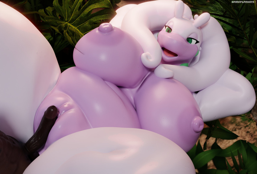 3d_(artwork) antennae_(anatomy) anthro big_breasts black_body black_skin breasts darkflash23 digital_media_(artwork) dragon duo female generation_6_pokemon genitals goodra gooey_goober_(reptilligator) green_eyes hi_res human human_on_anthro interspecies male male/female mammal nintendo nipples nude open_mouth outside overweight overweight_anthro overweight_female penis_on_pussy plant pokemon pokemon_(species) pseudo_hair purple_body purple_skin pussy sex thick_thighs