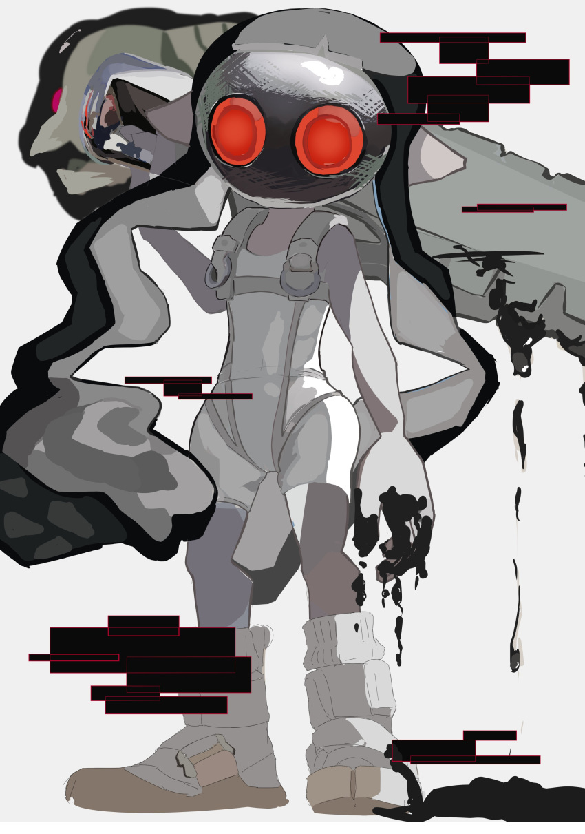 1girl absurdres bodysuit colored_skin commentary_request full_body glitch grey_background grey_skin highres holding holding_sword holding_weapon jelleton m46_u marching_andante order_splatana_(splatoon) parallel_canon pointy_ears red_eyes simple_background sleeveless sleeveless_bodysuit solo splatoon_(series) splatoon_3 splatoon_3:_side_order standing sword weapon white_bodysuit