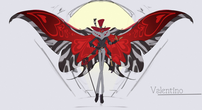 anthro arthropod character_name clothed clothing demon footwear hat hazbin_hotel headgear headwear hi_res insect insect_wings lepidopteran male moth shoes solo valentino_(hazbin_hotel) watashi_ich wings