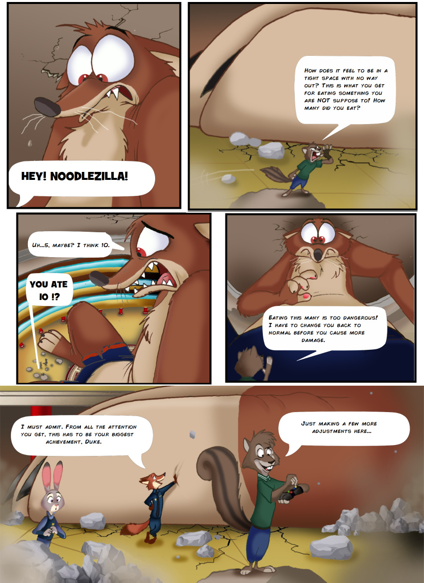 2024 4_fingers anthro bottomwear brown_body brown_fur canid canine cheek_tuft clothed clothing comic cracked_ceiling cracked_ground cracks detailed_background dialogue disney duke_weaselton english_text facial_tuft fairytalesartist female fingers fox fur group hi_res inside judy_hopps lagomorph least_weasel leporid looking_at_another looking_down macro macro_anthro macro_male male mammal multicolored_body multicolored_fur mustelid musteline nick_wilde pivoted_ears police police_officer police_uniform rabbit red_eyes red_fox rodent rubble sciurid shirt shorts speech_bubble teeth text topwear tree_squirrel true_fox true_musteline tuft uniform weasel zootopia