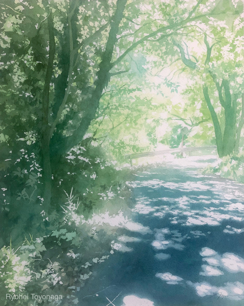 absurdres dappled_sunlight day grass highres no_humans original painting_(medium) park path plant scenery shadow sunlight toyonaga_ryouhei traditional_media tree tree_shade watercolor_(medium)