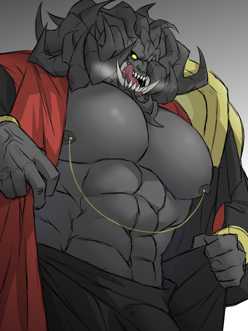 abs fangs hi_res horn male mohg_lord_of_blood muscular muscular_male nipple_piercing nipples pecs piercing solo teeth tongue tongue_out wdp66281167