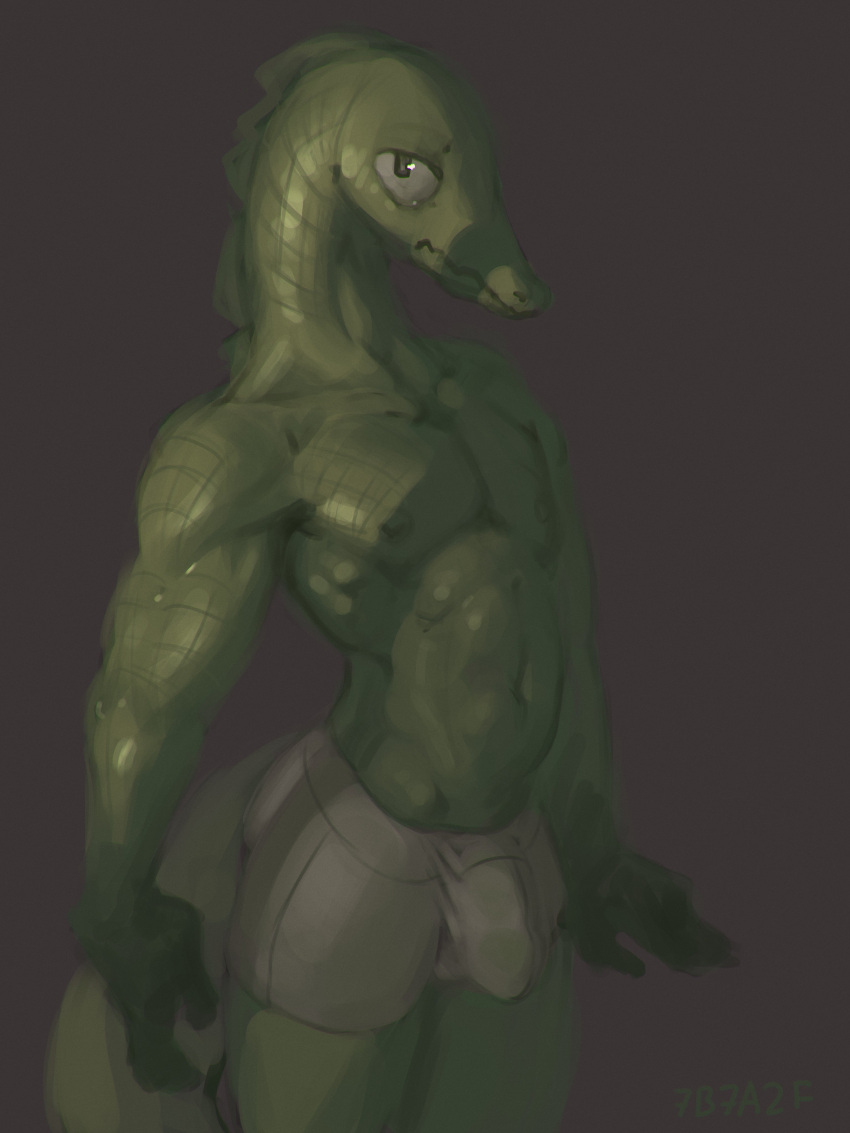 3:4 7b7a2f absurd_res anthro bulge clothed clothing hi_res male scalie solo underwear underwear_only