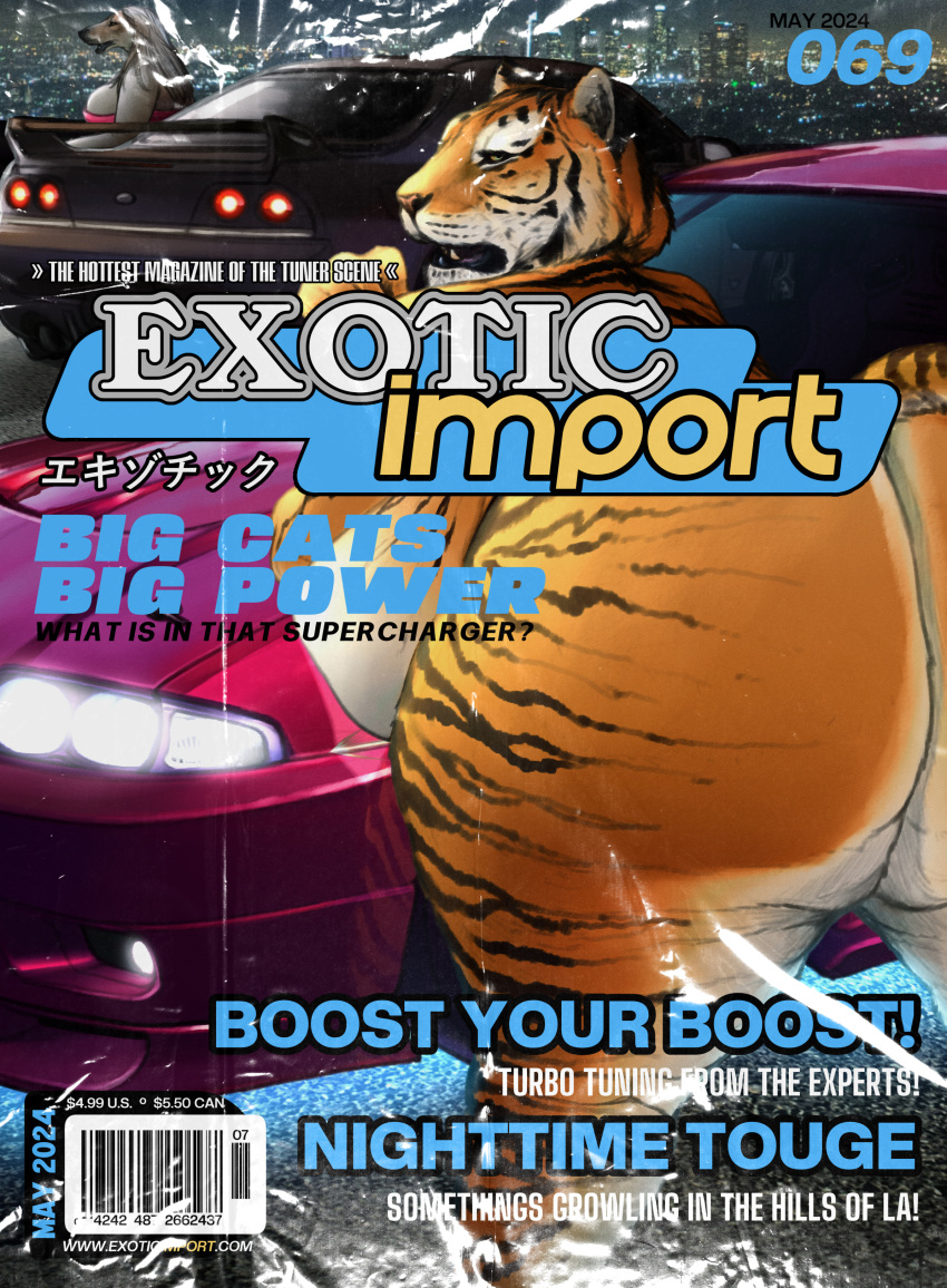 absurd_res anthro ass_up band1tnsfw big_butt butt butt_focus car felid female female_anthro female_focus fur hi_res leaning_on_object los_angeles mammal night orange_body orange_fur overweight overweight_anthro overweight_female pantherine portrait raised_tail solo spread_legs spreading street striped_body striped_fur stripes tail tiger vehicle white_body white_fur wide_hips