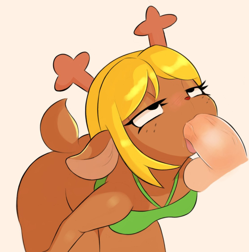 anthro antlers arteficialtrees bedroom_eyes blonde_hair bottomless butt clothed clothing deltarune duo eye_roll fellatio female hair horn human male male/female mammal narrowed_eyes noelle_holiday oral penile penis_in_mouth scut_tail seductive sex short_tail tail tongue tongue_out topwear topwear_only undertale_(series)