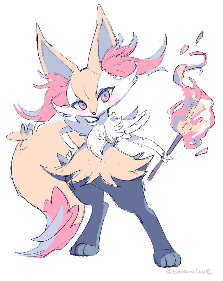 ambiguous_gender amezawa_koma anthro biped blush braixen daww fire generation_6_pokemon hi_res inner_ear_fluff kemono nintendo pokemon pokemon_(species) simple_background solo stick tuft white_background