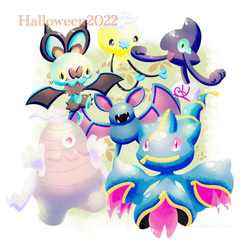 2022 alternate_color banette drifloon dusclops halloween highres mega_banette no_humans noibat pokemon pokemon_(creature) reshiramu shiny_pokemon yamask zubat