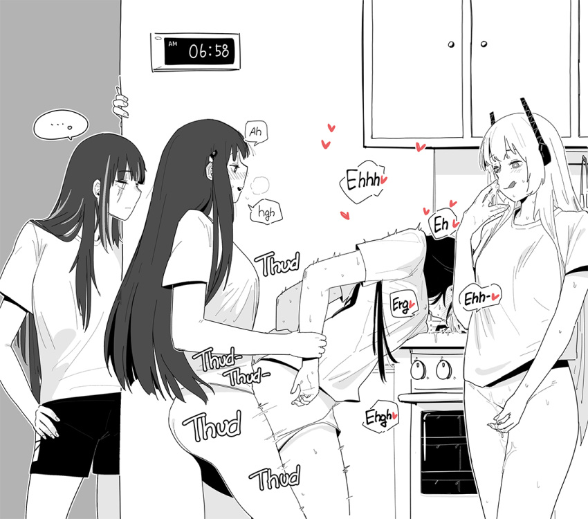 ... 4girls :q ^^^ bent_over blush cabinet dishes faucet from_side futa_with_female futanari girls'_frontline greyscale headgear huqu implied_futanari indoors ladle long_hair low_twintails m16a1_(girls'_frontline) m4_sopmod_ii_(girls'_frontline) m4a1_(girls'_frontline) monochrome multicolored_hair multiple_girls oven panties panty_pull pussy_juice ro635_(girls'_frontline) scar scar_across_eye sex sex_from_behind shirt short_sleeves sink smile spoken_ellipsis standing standing_sex streaked_hair timestamp tongue tongue_out torogao twintails underwear
