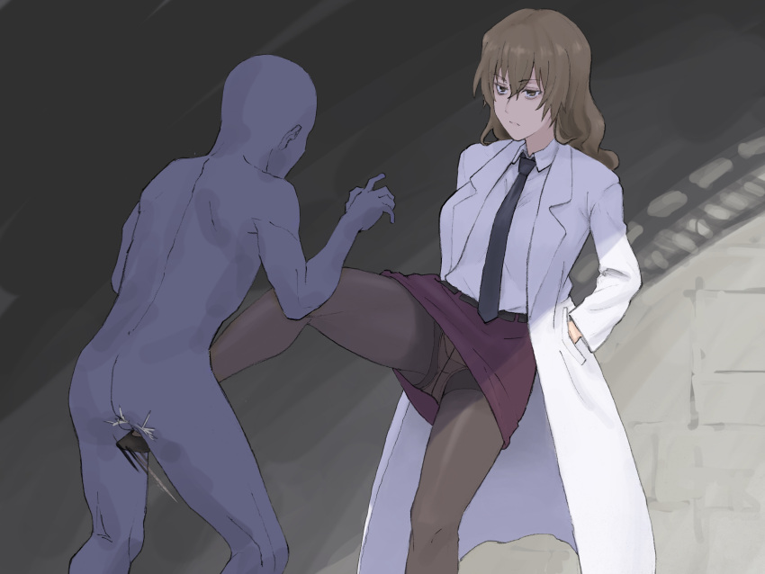 1boy 1girl absurdres ball_busting bdsm cbt crotch_kick femdom hetero highres kiyama_harumi labcoat necktie panties panties_under_pantyhose pantyhose pencil_skirt seset skirt toaru_kagaku_no_railgun toaru_majutsu_no_index underwear