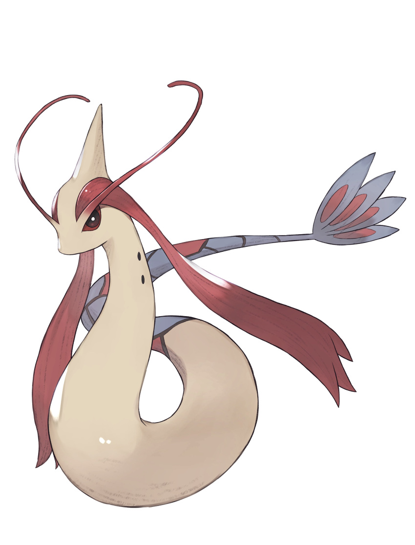 absurdres antennae bright_pupils brown_eyes colored_sclera full_body highres looking_at_viewer milotic no_humans odd_(hin_yari) pokemon pokemon_(creature) red_sclera simple_background white_background white_pupils