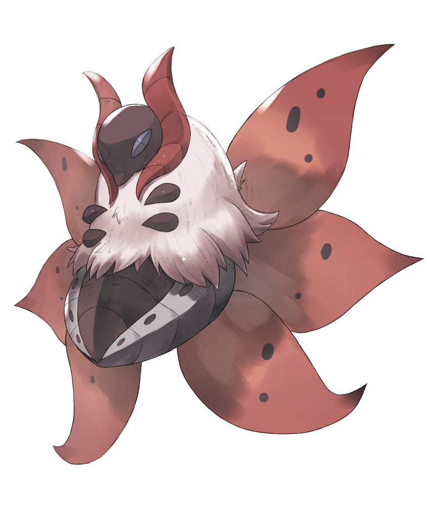 absurdres animal_focus bug full_body grey_eyes highres horns moth no_humans odd_(hin_yari) pokemon pokemon_(creature) simple_background volcarona white_background white_fur