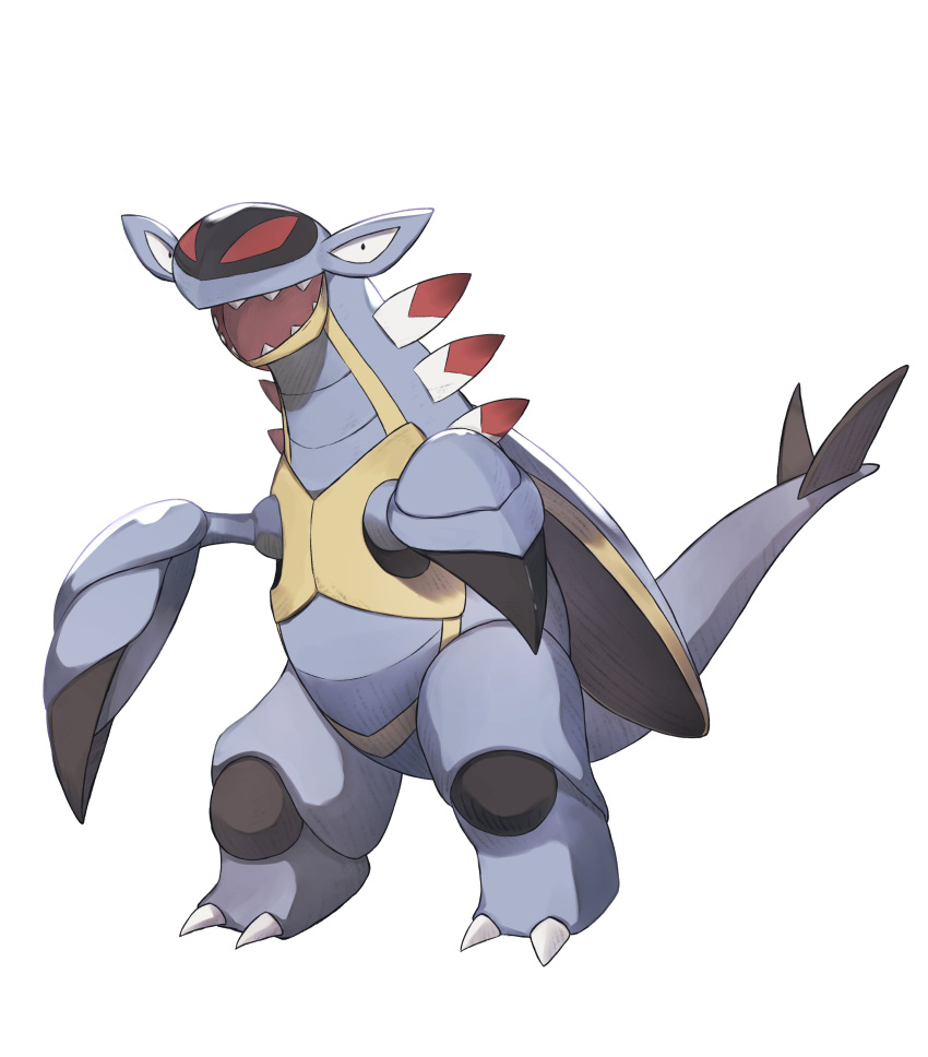 absurdres armaldo claws full_body highres looking_at_viewer no_humans odd_(hin_yari) open_mouth pokemon pokemon_(creature) sharp_teeth simple_background solo standing teeth tongue white_background