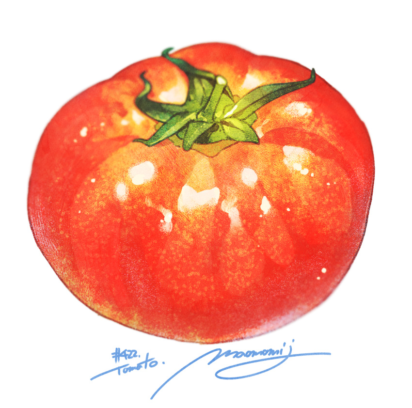 commentary_request english_text food food_focus highres momiji_mao no_humans original signature simple_background tomato white_background