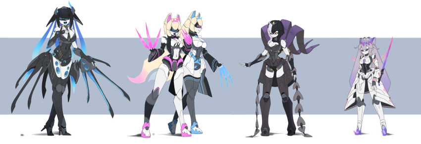 5girls android animal_ears asymmetrical_horns asymmetrical_wings bandaid bandaid_hair_ornament bare_shoulders belt belt_collar black_arm_warmers black_choker black_collar black_corset black_dress black_hair black_nails blonde_hair blue_belt blue_eyes blue_hair blue_hairband blush breasts bridal_gauntlets chest_belt chest_jewel choker circlet cleavage clothing_cutout collar colored_inner_hair corset cropped_shirt crystal_horns deevious_deevi demon_horns detached_collar dog_ears dog_girl dog_tail dress face_jewel fake_horns feather-trimmed_jacket fishnet_socks fishnets flower frilled_shorts frills full_body fur-trimmed_jacket fur_trim fuwawa_abyssgard fuwawa_abyssgard_(1st_costume) gem gem_hair_ornament gloves grey_hair hair_ornament hairband hand_jewel headphones headphones_around_neck highres holoadvent hololive hololive_english horn_flower horn_hairband horns humanoid_robot jacket jewel_under_eye joints koseki_bijou koseki_bijou_(1st_costume) lace lace-trimmed_choker lace_choker lace_trim large_breasts long_hair looking_at_viewer mechanical_hair mechanization metal_hair metal_skin metal_wings mismatched_wings mococo_abyssgard mococo_abyssgard_(1st_costume) mole mole_under_eye multicolored_gemstone multicolored_hair multiple_girls nerissa_ravencroft nerissa_ravencroft_(1st_costume) open_mouth pink_belt pink_eyes pink_hair pink_hairband purple_eyes purple_gemstone purple_hair ribbed_shirt robot robot_girl robot_joints shiori_novella shirt short_hair shorts shoulder_cutout siblings single_arm_guard single_bridal_gauntlet sisters smile socks spiked_collar spikes split-color_hair streaked_hair striped_arm_warmers tail tassel tassel_hair_ornament thighhighs tomato_(sword) twins two-tone_hair uneven_horns very_long_hair virtual_youtuber white_bridal_gauntlets white_dress white_shirt wings x_hair_ornament yellow_eyes