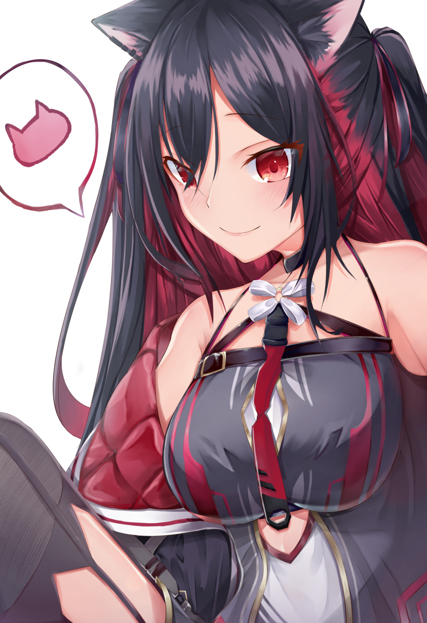 1girl absurdres alacarteneko animal_ear_fluff animal_ears black_dress black_hair blush cat_ears choker colored_inner_hair dress garter_straps highres hood hoodie lace-trimmed_legwear lace_trim long_hair mitsurugi_lia multicolored_hair o-ring o-ring_top open_clothes open_hoodie pink_eyes red_hair smile solo thighhighs virtual_youtuber wactor_production