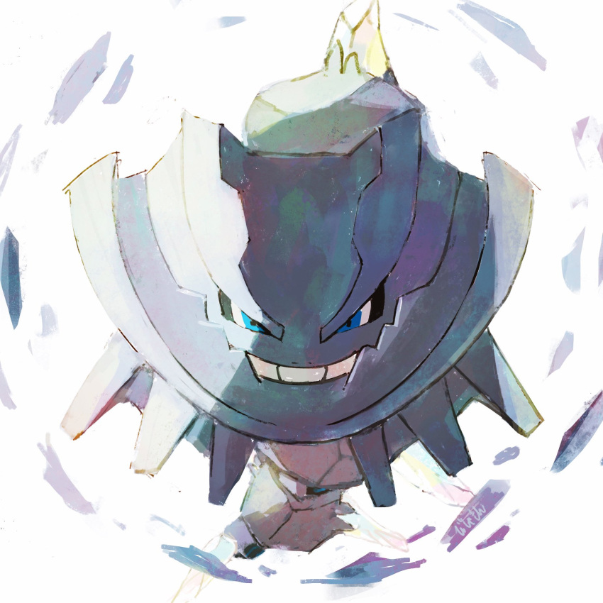 bishamon_(usagi_ba) blue_eyes crystal highres looking_at_viewer mega_pokemon mega_steelix no_humans pokemon pokemon_(creature) sketch smile solo steelix teeth white_background