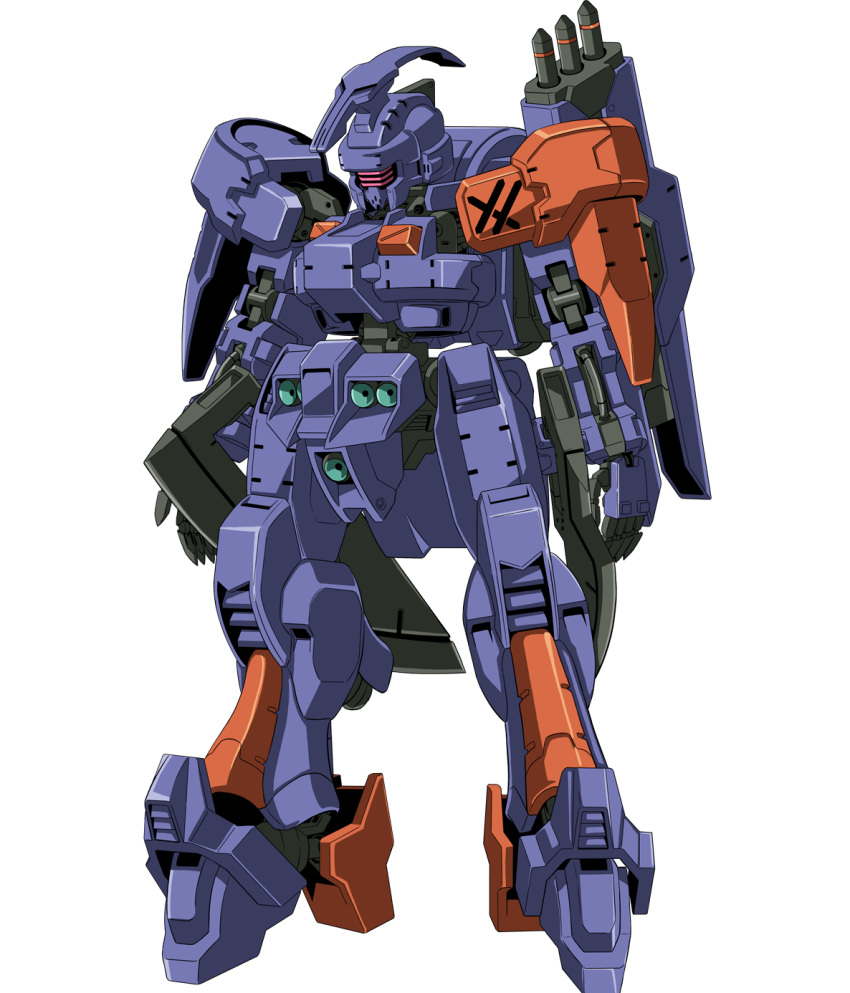 enzo_(mobile_suit) gundam gundam_tekketsu_no_orphans gundam_tekketsu_no_orphans_urdr_hunt gyoubu_ippei highres looking_down mecha mobile_suit no_humans official_art open_hands science_fiction solo standing thrusters visor