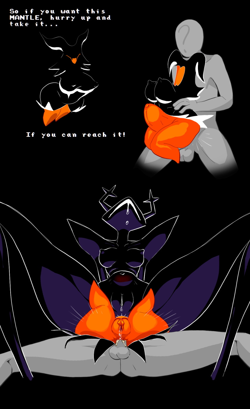2025 abdominal_bulge ad-sink-0 anal anal_penetration anon antlers big_breasts big_dom_small_sub biped black_body bodily_fluids breasts bulge_insertion darkner deltarune dialogue digital_media_(artwork) dominant drooling english_text female female/female from_behind_position genital_fluids genitals grey_body group hi_res horn human human_on_humanoid human_penetrating human_penetrating_humanoid humanoid humanoid_genitalia humanoid_penetrated humanoid_penis interspecies larger_humanoid larger_male living_condom male male/female mammal monotone_body multicolored_body nipples on_bottom on_top open_mouth orange_body penetration penile penile_penetration penis penis_in_ass question_mark reverse_cowgirl_position roaring_knight saliva sex shadow_mantle_(deltarune) shortstack size_difference smaller_female smaller_penetrated text trio two_tone_body undertale_(series) vaginal_fluids vulva