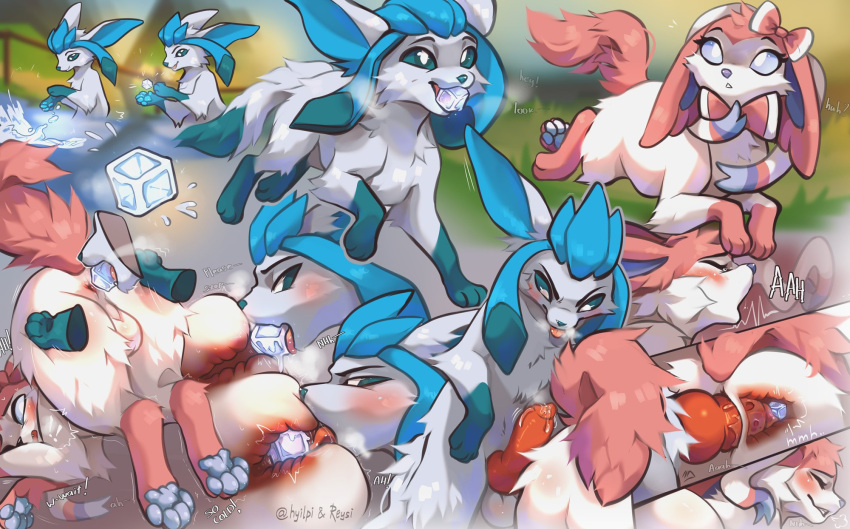 anal animal_genitalia animal_penis backsack balls blush butt canine_penis duo eeveelution feral genitals glaceon hi_res hyilpi ice icecube iceplay internal knot looking_pleasured male male/male nintendo oral outside penis pok&eacute;mon pok&eacute;mon_(species) reysi rimming sex spread_butt spreading sylveon video_games