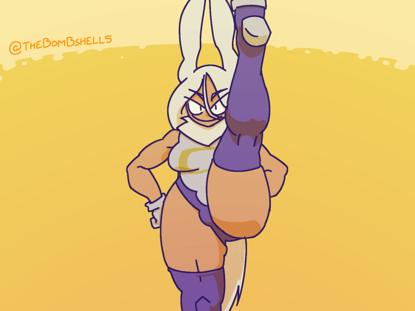 4:3 animated anthro bouncing_breasts breasts brown_body brown_skin clothing colored female gloves hair handwear legwear leotard miruko muscular my_hero_academia neck_tuft rabbit_girl short_playtime solo stomping thebombshell5 thigh_highs tuft white_hair