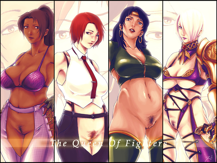 armor big_breasts bikini black_hair black_orchid brunette christie_monteiro crossover earrings headband isabella_valentine ivy killer_instinct king_of_fighters latex namco ponytail pubic_hair pussy rareware red_hair rennes_(artist) snk swimsuit tekken vanessa warrior white_hair