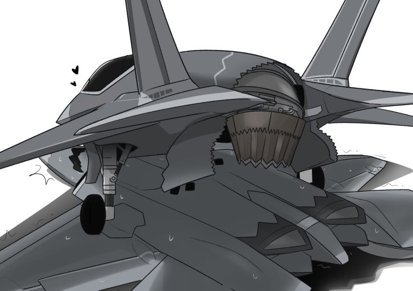 &lt;3 aircraft airplane ambiguous/ambiguous ambiguous_gender bodily_fluids cuddling dire_aircraft dire_machine dire_vehicle duo embrace f-22 f-22_raptor f-35 from_front_position grey_body hug ivxair3p living_aircraft living_machine living_vehicle lying machine mechanophilia missionary_position not_furry on_back open_mouth sex simple_background sweat vehicle wheel wheels white_background