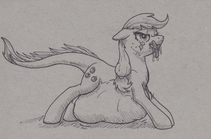 abdominal_bulge ambiguous_gender ambiguous_prey applejack_(mlp) bodily_fluids doesnotexist drooling equid equine female female_pred feral feral_pred friendship_is_magic hasbro hi_res hooves horse mammal mane my_little_pony pony saliva solo solo_focus tatzlpony tentacle_tongue tentacles tongue vore