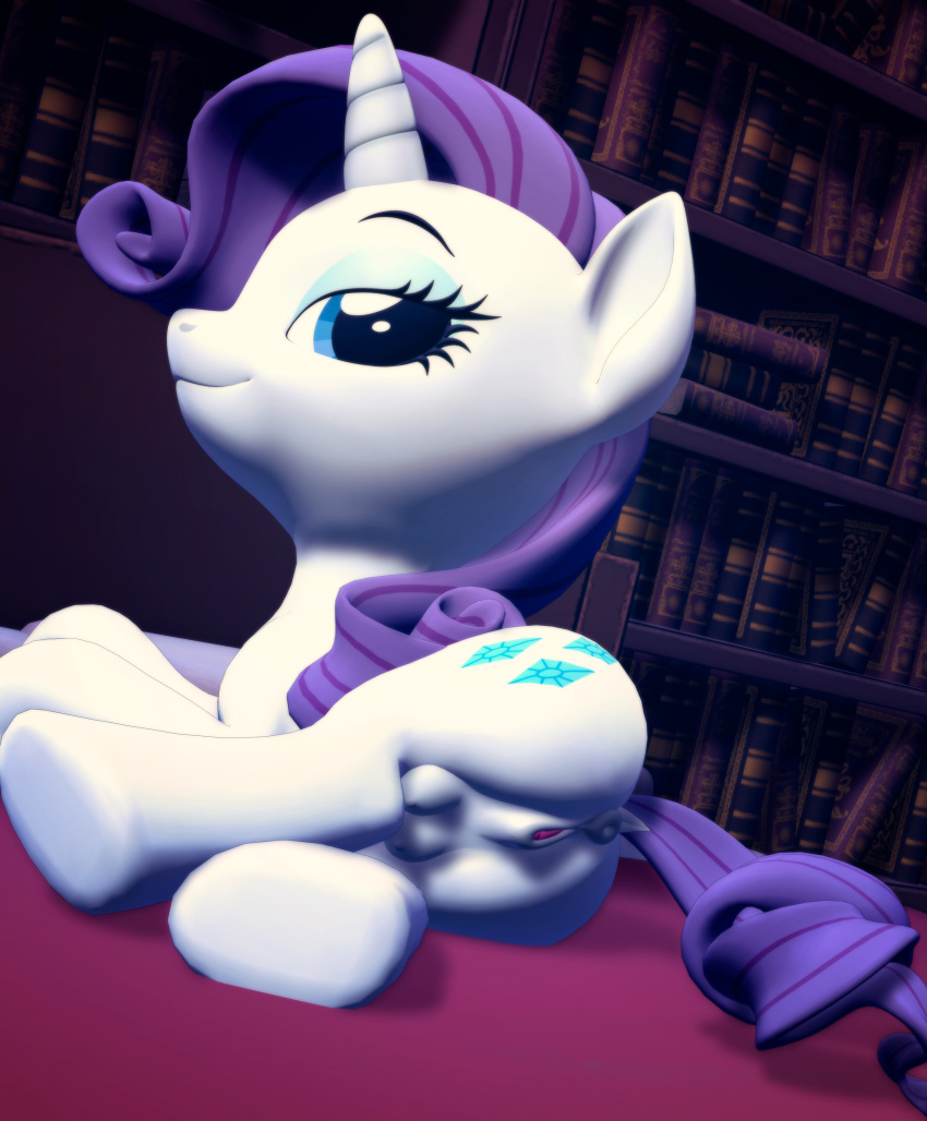 2021 3d_(artwork) absurd_res aeridiccore anus blue_eyes breasts butt cutie_mark digital_media_(artwork) dock equid equine female feral friendship_is_magic fur genitals hair hasbro hi_res horn horse inside looking_at_viewer looking_back mammal mmd my_little_pony pony purple_hair pussy quadruped rarity_(mlp) smile solo teats unicorn white_body white_fur