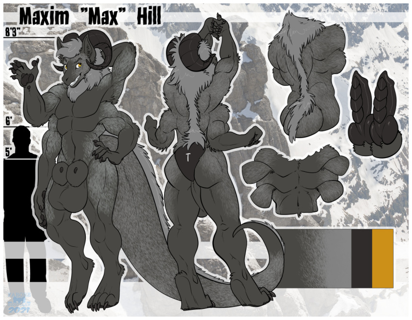 anthro balls big_balls big_penis border canid canine digitigrade dragon erection farorenightclaw fox genitals horn hybrid knot male mammal model_sheet multi_arm multi_genitalia multi_limb multi_pec multi_penis pecs penis solo standing thick_tail white_border