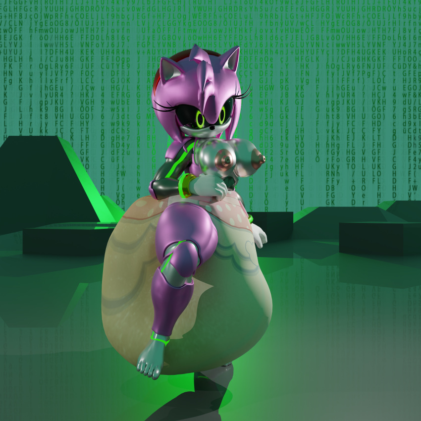 1:1 3d_(artwork) absurd_res alternate_form amy_rose android anthro barefoot black_sclera blender_(software) breasts cyberspace diaper diaper_only digital_media_(artwork) eulipotyphlan feces feet female glowing green_eyes hedgehog hi_res hyper_soiling machine madoka_starpunch mammal messy_diaper metal_amy metallic_body nipples pink_body raised_foot robot sega soiled_diaper soiling solo sonic_the_hedgehog_(series)