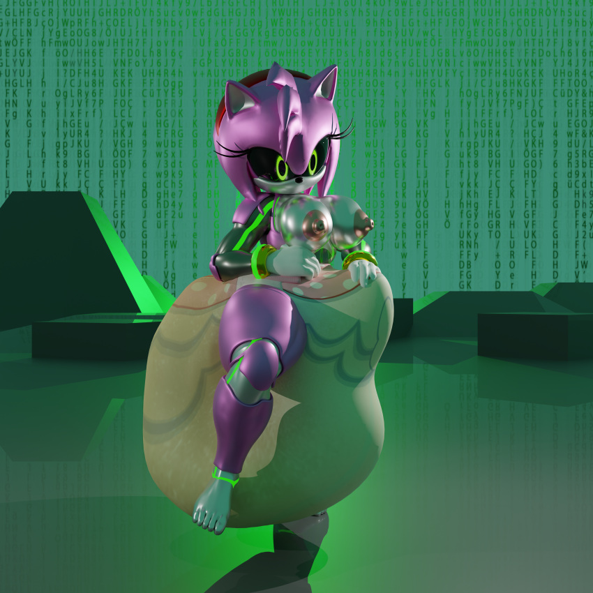 1:1 3d_(artwork) absurd_res alternate_form amy_rose android anthro barefoot black_sclera blender_(software) breasts crossgender cyberspace diaper diaper_only digital_media_(artwork) erection erection_in_diaper eulipotyphlan feces feet ftg_crossgender fti_crossgender genitals glowing green_eyes gynomorph hand_on_penis hedgehog hi_res hyper_soiling intersex machine madoka_starpunch mammal messy_diaper metal_amy metallic_body nipples penis pink_body raised_foot robot sega soiled_diaper soiling solo sonic_the_hedgehog_(series)