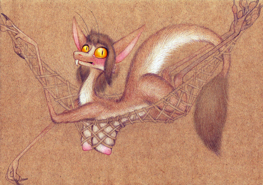 absurd_res anthro big_breasts blush breasts female fuchs hammock hanging_breasts hi_res kassen_akoll lying mammal nipples nude on_front out-of-placers simple_background solo traditional_media_(artwork) webcomic yinglet