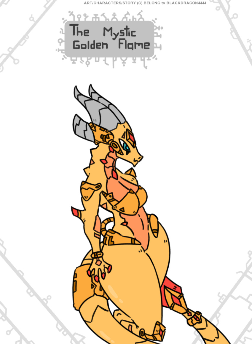 2021 4_fingers abs anthro armor big_breasts bikini_armor blackdragon4444 blue_eyes bracelet breasts claws clothed clothing curvy_figure dragon ear_piercing ear_ring fangs featureless_crotch female fingers gem gold_(metal) hi_res horn jewelry long_tail melee_weapon non-mammal_breasts orange_body orange_scales partially_clothed piercing reptile scales scalie science_fiction sharp_claws sharp_horn sharp_teeth simple_background solo space_dragon spade_tail spikes teeth the_mystic_golden_flame thick_tail thick_thighs unconvincing_armor weapon webcomic wide_hips wingless_dragon yellow_body yellow_scales