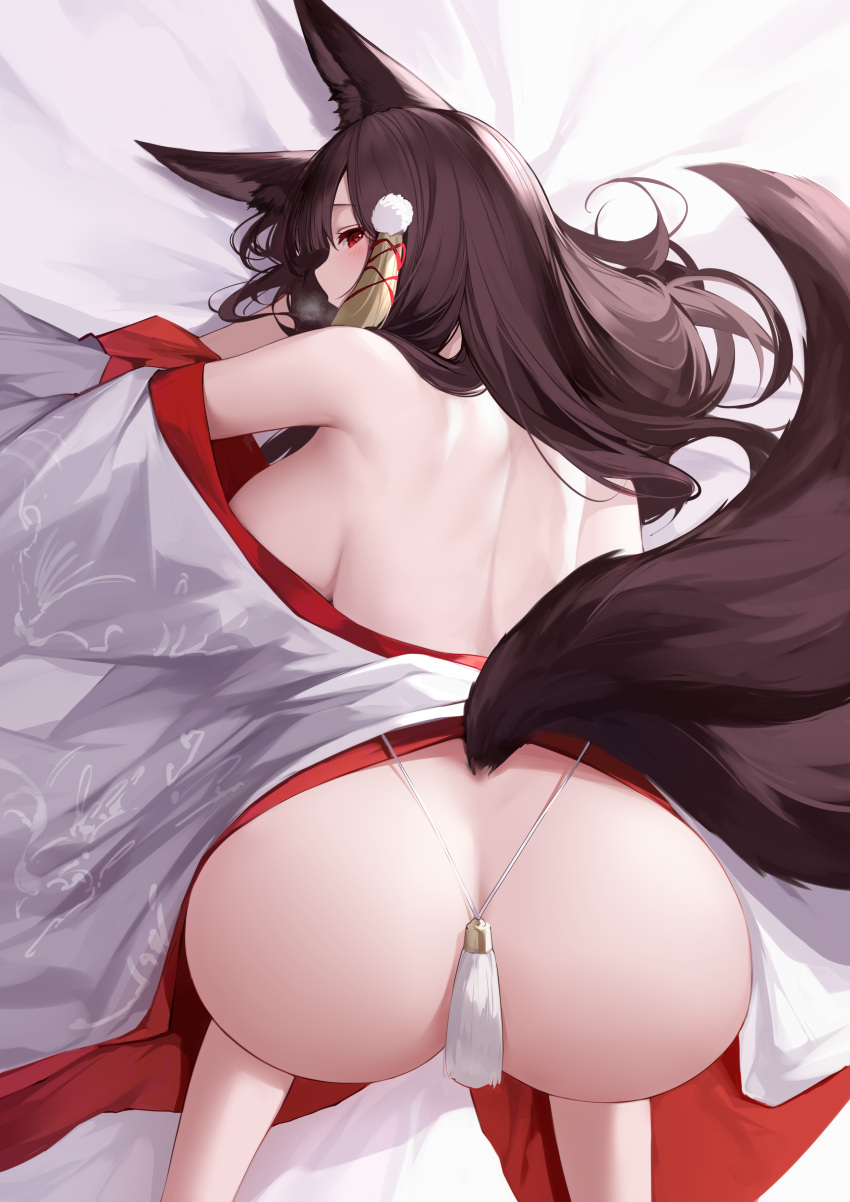 &lt;3 &lt;3_eyes 2_tails absurd_res accessory akagi_(azur_lane) all_fours an_yasuri animal_humanoid asian_clothing ass_up azur_lane bed_sheet bedding bedding_background big_breasts big_butt biped bird's-eye_view breasts breath brown_body brown_ears brown_fur brown_hair brown_inner_ear brown_inner_ear_fluff brown_tail butt canid canid_humanoid canine canine_humanoid clothed clothing convenient_censorship curvy_figure digital_media_(artwork) east_asian_clothing female fluffy fluffy_tail fox_humanoid fur hair hair_accessory hi_res high-angle_view humanoid inner_ear_fluff japanese_clothing kimono light_body light_skin long_hair looking_at_viewer looking_back looking_back_at_viewer mammal mammal_humanoid monotone_body monotone_fur monotone_hair monotone_tail multi_tail partially_clothed portrait presenting presenting_hindquarters rear_view red_clothing red_eyes side_boob solo tail_aside three-quarter_portrait tuft voluptuous white_clothing white_kimono wide_hips