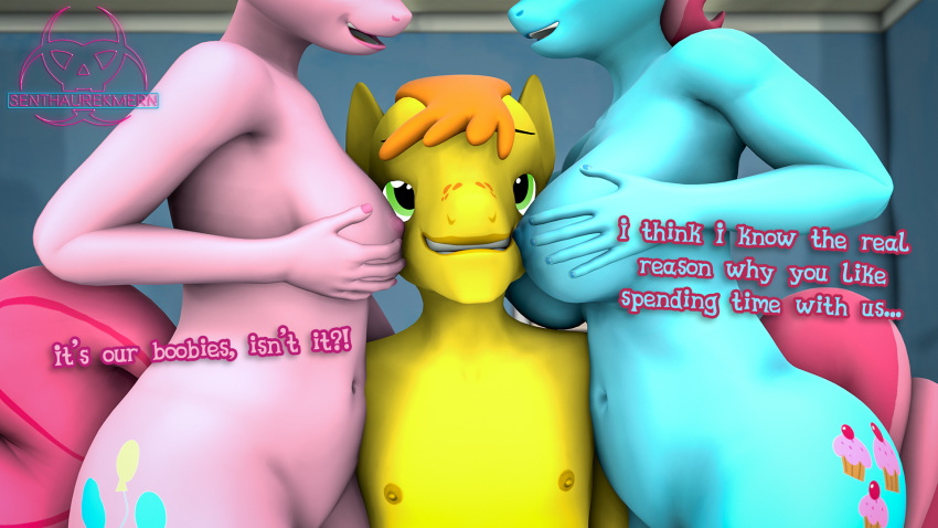 3d_(artwork) age_difference anthro big_breasts breasts dialogue digital_media_(artwork) equid equine female friendship_is_magic group hi_res husband_and_wife male male/female mammal married_couple mature_female mr._cake_(mlp) mrs._cake_(mlp) my_little_pony nude pinkie_pie_(mlp) senthaurekmern trio