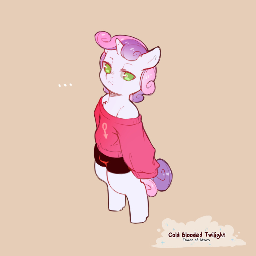 ... 1:1 bulge clothing cold-blooded-twilight crossgender equid equine exposed_shoulders friendship_is_magic full-length_portrait gender_symbol girly hasbro hi_res horn legwear long_sleeves looking_at_viewer male male_symbol mammal my_little_pony oversized_sleeves portrait semi-anthro shirt simple_background solo standing sweetie_belle_(mlp) symbol tan_background tights topwear unicorn watermark young