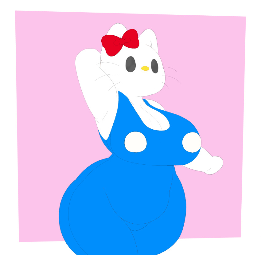 accessory anthro big_breasts big_butt breasts butt clothed clothing domestic_cat felid feline felis female hair_accessory hair_ribbon hello_kitty_(character) hello_kitty_(series) hi_res huge_breasts itzjustsoda mammal ribbons sanrio slightly_chubby solo thick_thighs