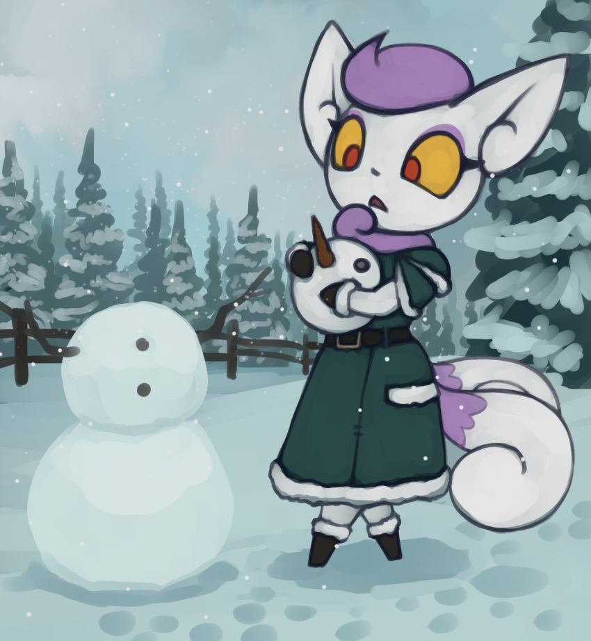 female feral hi_res marsminer meowstic nintendo pok&eacute;mon pok&eacute;mon_(species) snowman solo video_games winter