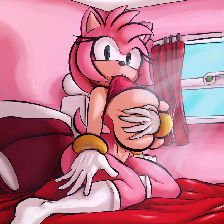 1:1 absurd_res amy_rose anthro big_breasts biting_shirt breasts clothed clothing clothing_lift eulipotyphlan female fur generalgodzilla hair hedgehog hi_res holding_breast inside mammal pink_body pink_fur pink_hair sega shirt shirt_lift solo sonic_the_hedgehog_(series) topwear