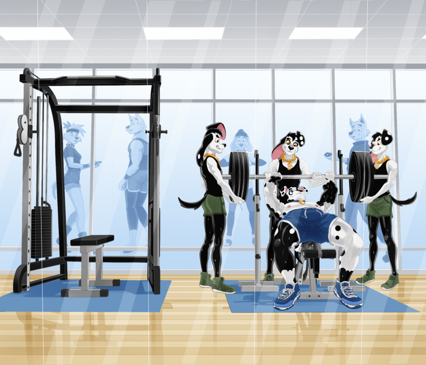 101_dalmatian_street 101_dalmatians abs aged_up anthro anthrofied areola athletic_wear beanie biceps bodily_fluids bottomwear brother_(lore) brothers_(lore) bulge canid canine canis cellphone clothed clothing collar dal101strefan dalmatian digital_media_(artwork) dimitri_1_(101_dalmatians) dimitri_2_(101_dalmatians) dimitri_3_(101_dalmatians) dimitri_trio_(101_dalmatians) disney domestic_dog doug_(101_dalmatians) electronics exercise father_(lore) father_and_child_(lore) father_and_son_(lore) fingerless_gloves footwear fur gloves group gym gym_bottomwear gym_shorts handwear hat headgear headwear hi_res holding_cellphone holding_object holding_phone holding_smartphone holding_weights looking_at_another lying male male/male mammal mature_anthro mature_male muscular muscular_anthro muscular_male navel neck_chain nipples on_back pants parent_(lore) parent_and_child_(lore) parent_and_son_(lore) pecs phone recording shirt shoes shorts sibling_(lore) smartphone smile socks son_(lore) spots sweat sweatdrop tail tank_top teeth topless topless_anthro topless_male topwear triplets_(lore) weight_bench weightlifting weights window workout