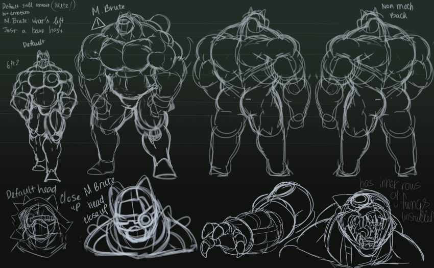 2021 absurd_res anthro big_butt big_muscles butt digital_media_(artwork) english_text featureless_crotch front_view gas_mask guide_lines heyimteedo hi_res hood huge_biceps huge_calves huge_deltoids huge_muscles huge_pecs huge_quads huge_triceps hyper hyper_biceps hyper_deltoids hyper_muscles hyper_pecs hyper_quads hyper_triceps league_of_legends male male_anthro mammal mask model_sheet monochrome muscular muscular_anthro muscular_male nude_anthro nude_male rear_view riot_games sketch solo standing teemo_(lol) text video_games white_text yordle