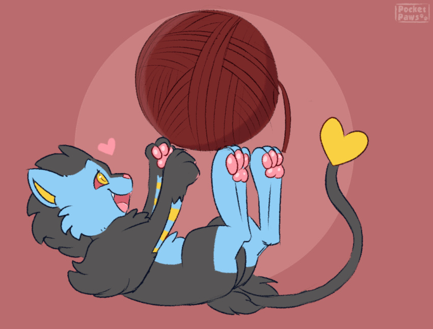&lt;3 animated ball ball_of_yarn feral happy luxray lying nintendo on_back paws playing_with_yarn pocketpaws pok&eacute;mon pok&eacute;mon_(species) short_playtime string video_games yarn
