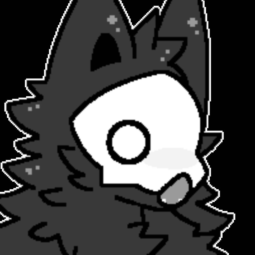 1:1 ambiguous_gender anonymous_artist anthro black_background black_body black_fur black_inner_ear canid canine canis changed_(video_game) chest_tuft fur goo_creature grey_body grey_fur head_tuft hi_res mammal mask monochrome neck_tuft open_mouth pog pogchamp puro_(changed) reaction_image simple_background solo teeth tuft wide_eyed wolf