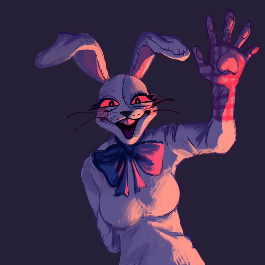 1:1 2021 anthro bow_tie breasts buckteeth clothing creepy_smile female five_nights_at_freddy's five_nights_at_freddy's:_security_breach gesture hi_res hiding_object lagomorph leporid looking_at_viewer mammal open_mouth rabbit red_sclera smile solo ss0v3l teeth vanny_(fnaf) video_games waving waving_at_viewer whiskers white_body