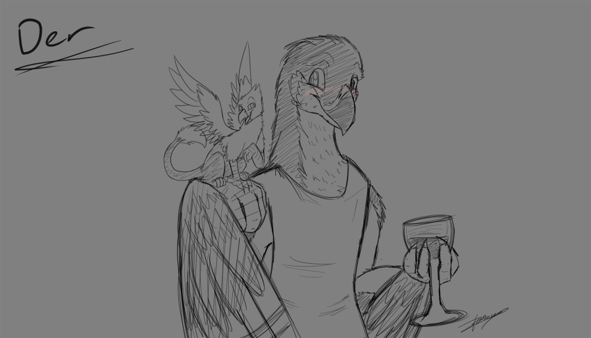 accipiter accipitrid accipitriform anthro avian beak bird bird_feet container cup der drinking_glass duo eurasian_sparrowhawk feathered_wings feathers feral glass glass_container glass_cup gryphon hi_res lief_woodcock male micro mythological_avian mythology size_difference tail_tuft true_hawk tuft wine_glass winged_arms wings xeirla