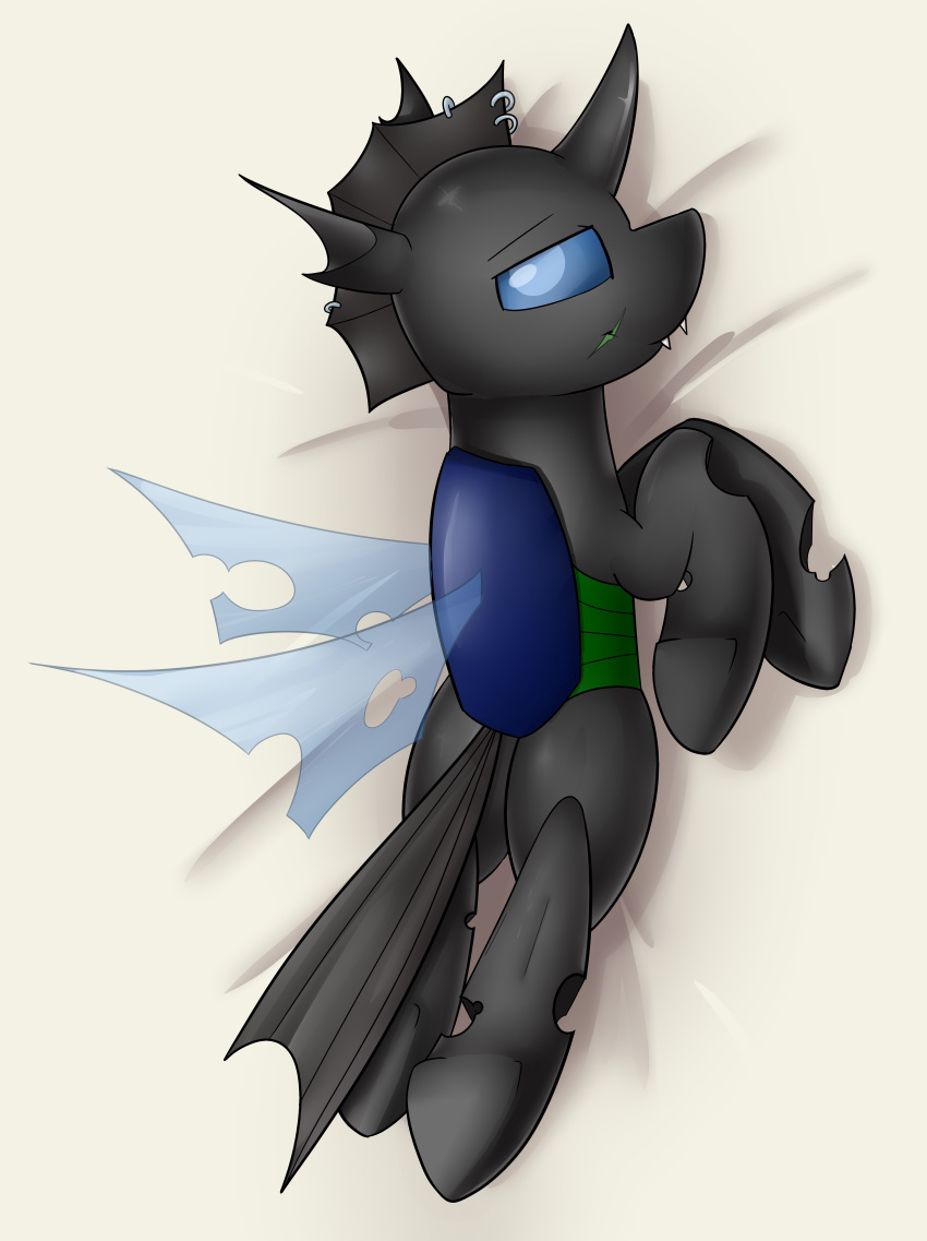 absurd_res amplitude arthropod black_body blue_eyes changeling evening_breeze exoskeleton facial_scar feral friendship_is_magic hi_res hole_(anatomy) hooves insect_wings male my_little_pony piercing quadruped scar solo wings