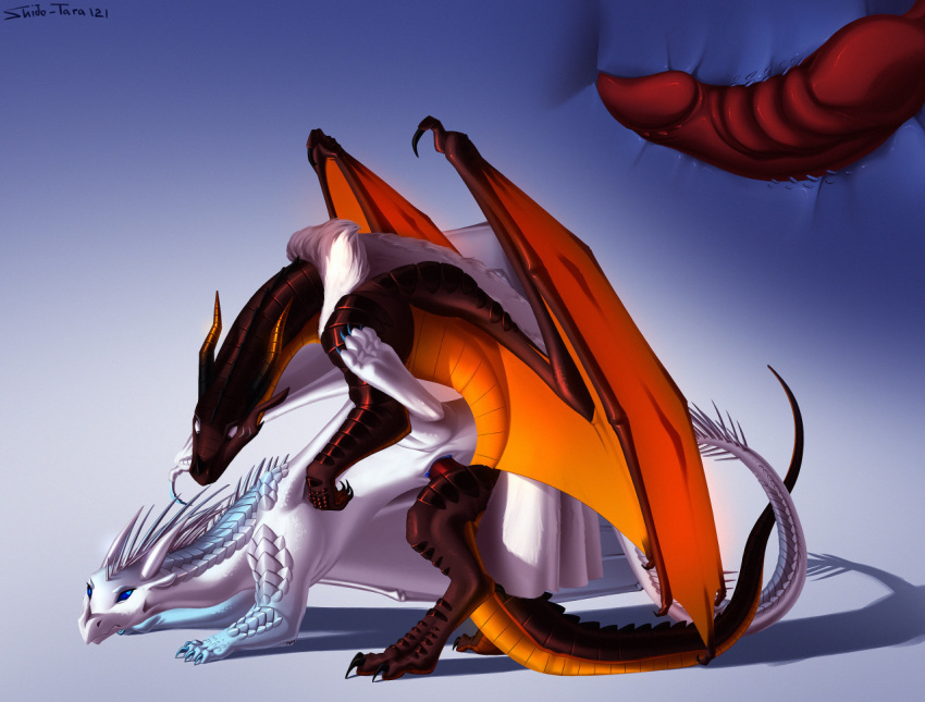 cloak clothed clothing dragon duo fan_character female feral icewing_(wof) internal male male/female partially_clothed penetration sex shido-tara simple_background skywing_(wof) vaginal vaginal_penetration wings_of_fire