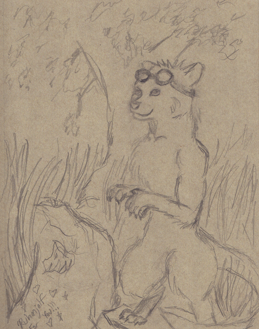 absurd_res anthro biped bryce_daeless countershading eyewear eyewear_on_head goggles goggles_on_head grass hi_res lutrine male mammal mustelid paws plant ruhmjolf smile