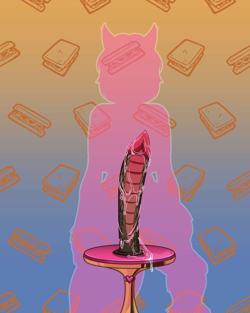 4:5 absurd_res ambiguous_gender bodily_fluids daimo dildo dildo_sitting_reveal faceless_ambiguous faceless_character hi_res huge_dildo sex_toy translucent translucent_body