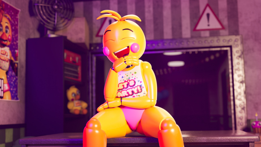 16:9 2021 4k absurd_res anthro avian bird chicken cutietree feathers female five_nights_at_freddy's five_nights_at_freddy's_2 galliform gallus_(genus) hi_res humanoid laugh machine phasianid robot solo solo_focus toy_chica_(fnaf) video_games widescreen yellow_body yellow_feathers